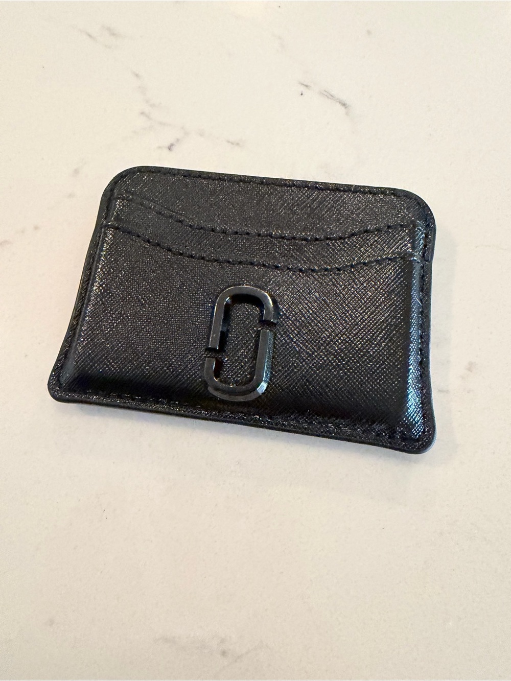 Marc Jacobs Black Textured Leather Card Holder with Double-J Logo